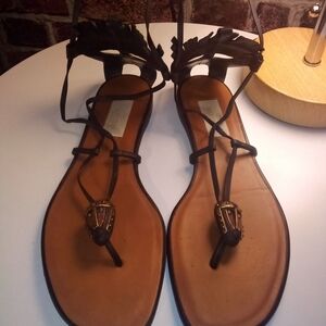 Valentino Garavani Tribal Mask Gladiators Black and Brown Women's Sandals